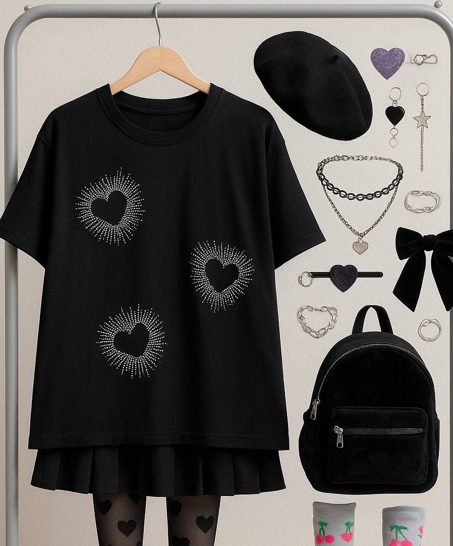 تیشرت لانگ قلب نگینی کد 1092