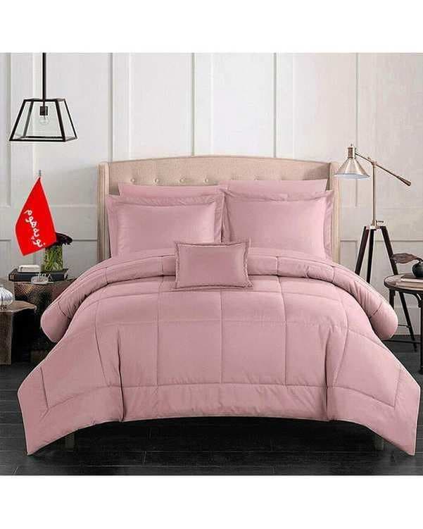 سرویس لحاف روتختی مینیمال دو نفره 6 تکه صورتی نوپه هوم Nopehome طرح مربعی کد ۱۴۳