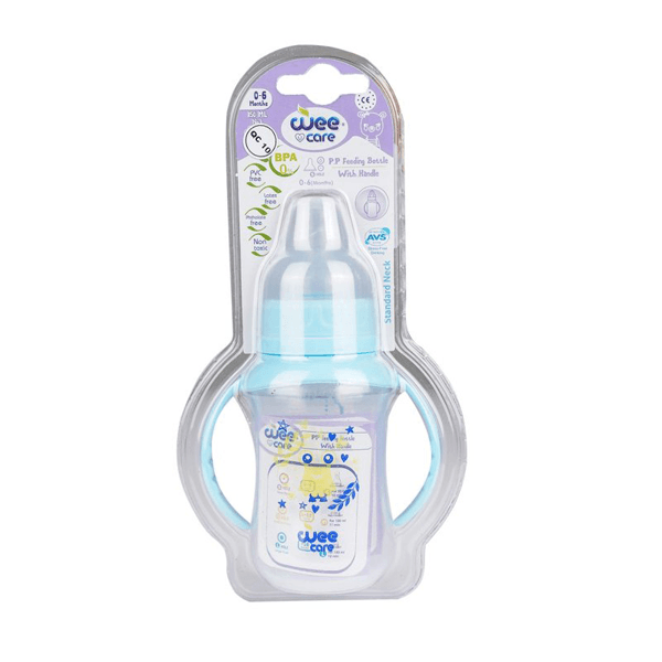 شیشه شیر دهانه استاندارد پروپلین دسته دار وی کر کد B315 حجم 150 میلی لیتر