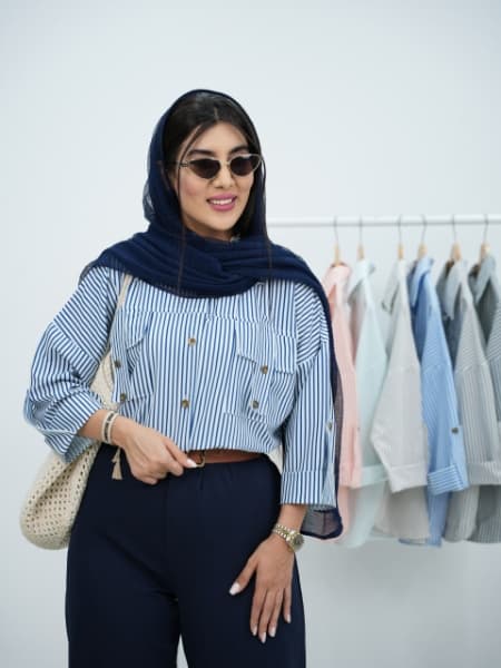 شومیز راه راه جیب صلیبی اسرا کد6293