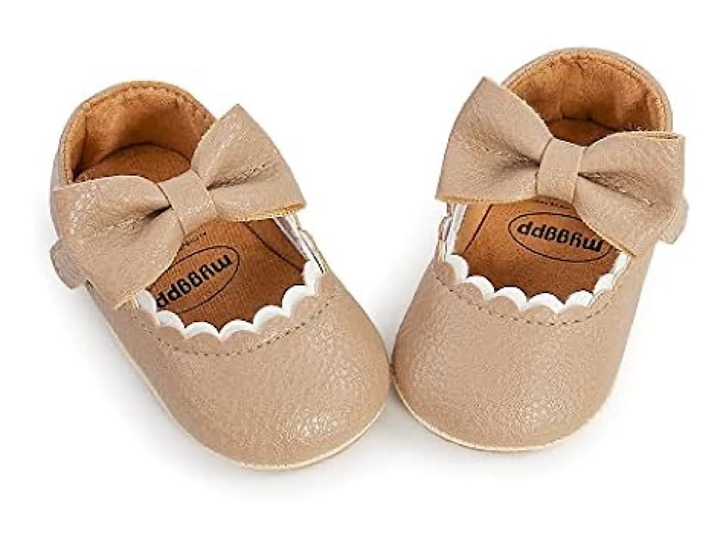 پاپوش استپ دار دخترانه رنگ نسکافه ای طرح پاپیون