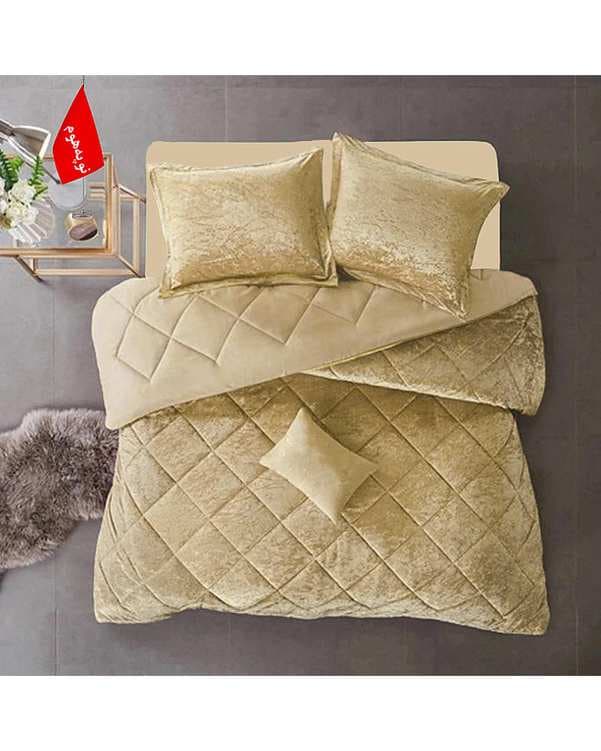 سرویس لحاف روتختی مینیمال مخمل دو نفره 6 تکه کرم نوپه هوم Nopehome طرح لوزی کد MKH08