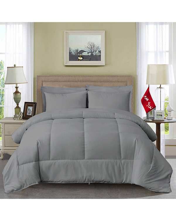 سرویس لحاف روتختی مینیمال یک نفره 5 تکه طوسی روشن نوپه هوم Nopehome طرح مربعی کد ۱۴۵