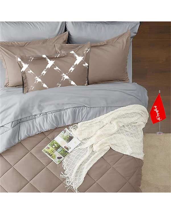 روتختی دو نفره 7 تکه مینیمال نوپه هوم Nopehome طرح لوزی نسکافه ای طوسی کد 072