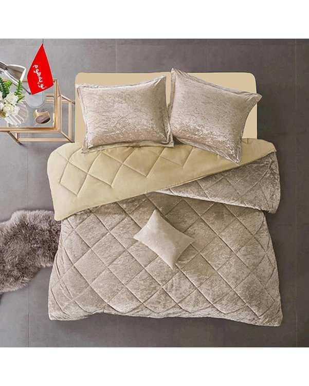 سرویس لحاف روتختی مینیمال مخمل یک نفره 5 تکه استخوانی نوپه هوم Nopehome طرح لوزی کد MKH16