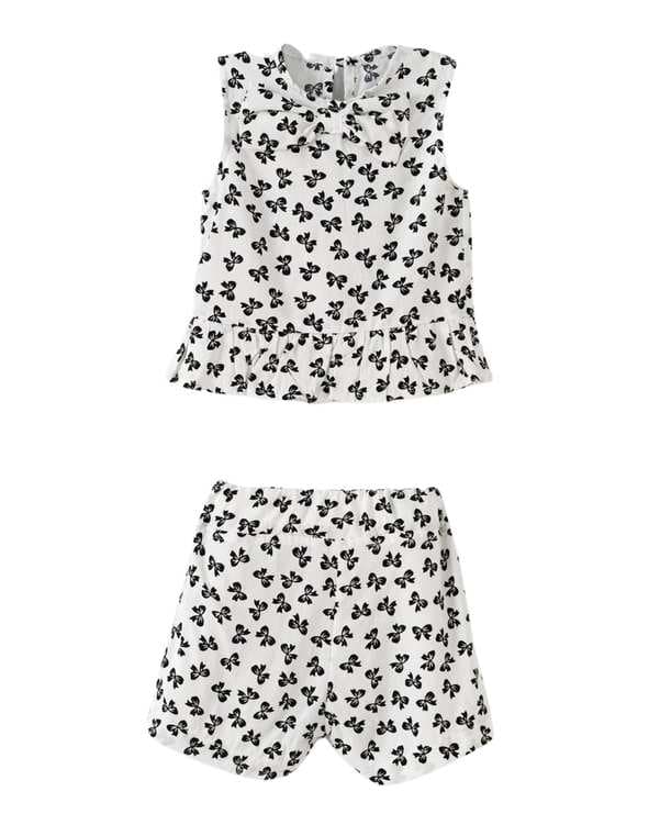 ست تاپ و شلوارک نوزادی دخترانه سفید مشکی پاپیونی پنبه سان Panbesan