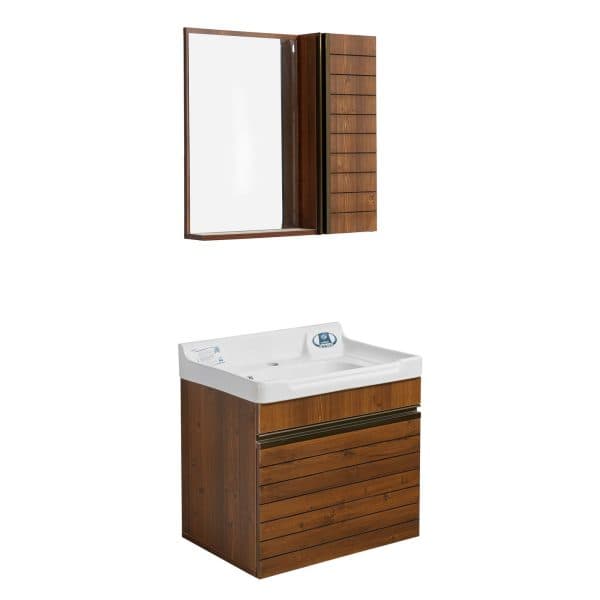 ست کابینت و روشویی مدل کویینتو طرح چوب کد 104 به همراه آینه و باکس