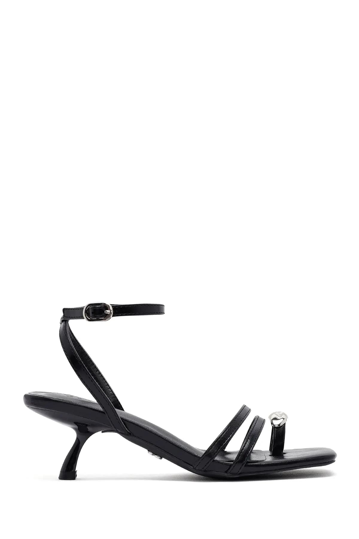 صندل زنانه مشکی پاشنه‌نازک کوتاه بنددار دری مد