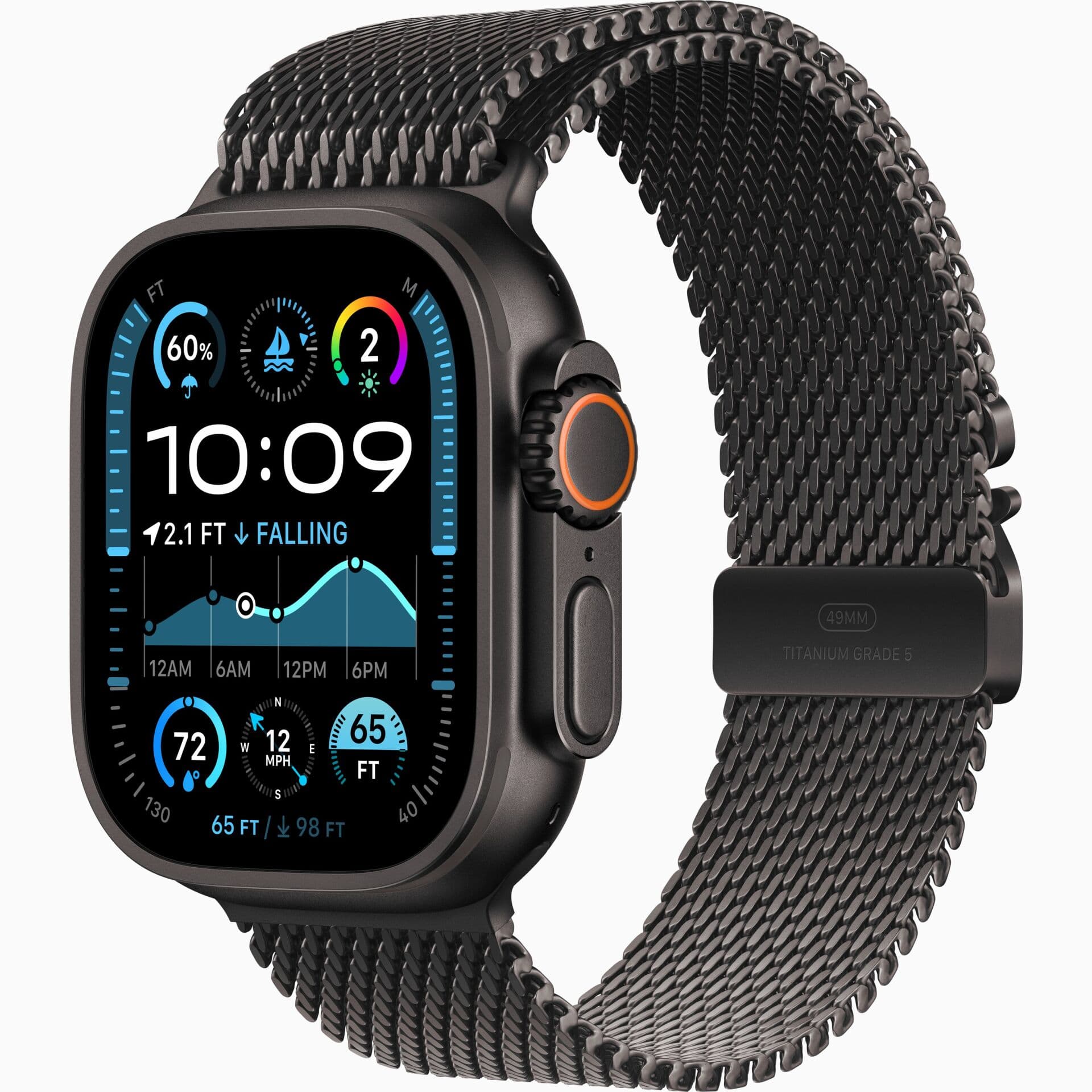 اپل واچ اولترا 2 جدید iWatch Ultra 2 New 49mm بند Titanium Milanese Loop مشکی / بدنه مشکی