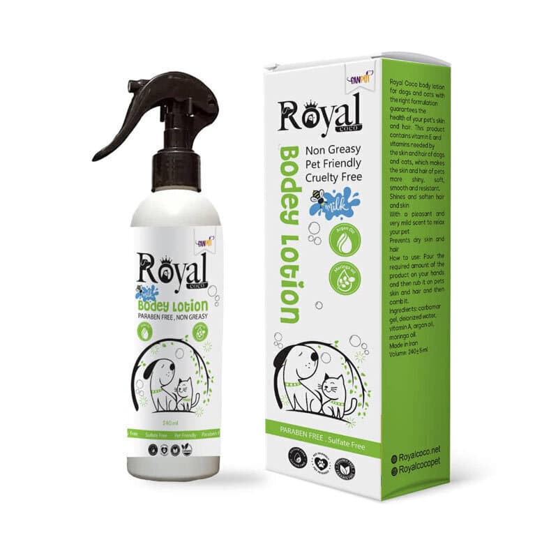 لوسیون بدن مخصوص سگ و گربه رویال کوکو حجم 240 میلی لیتر