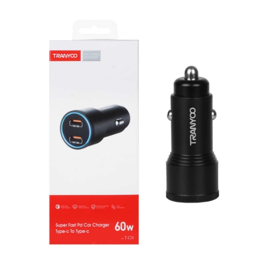 شارژر فندکی 60 وات فست شارژ دو پورت ترانیو مدل T-C24