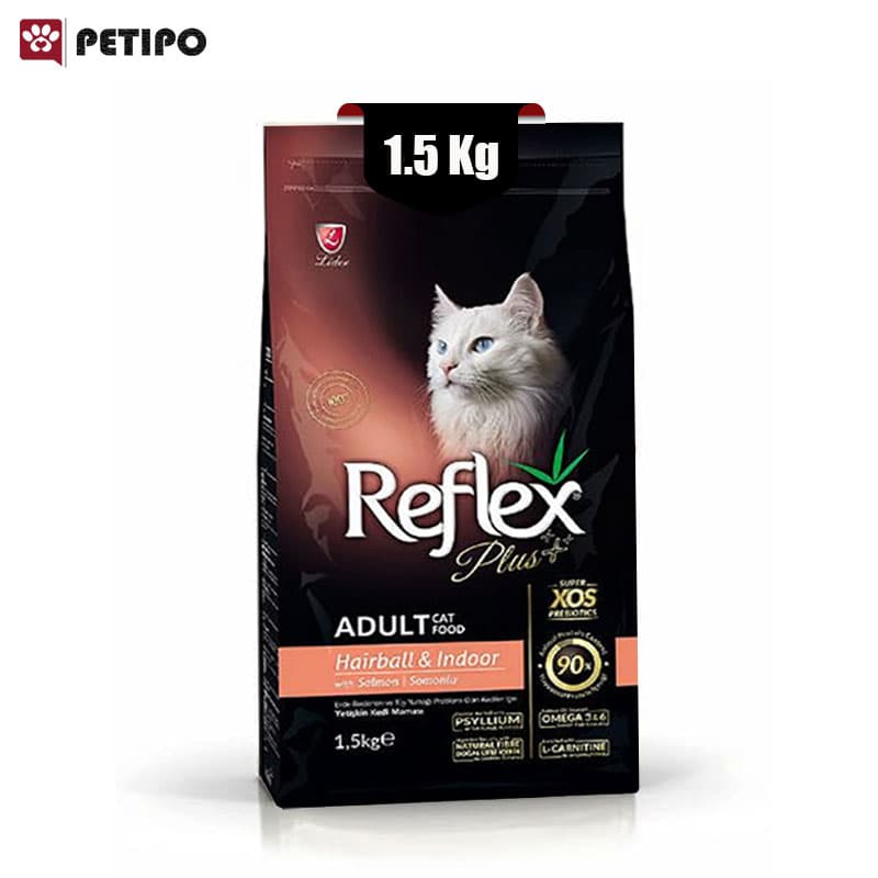 غذای خشک گربه رفلکس پلاس هیربال مدل Reflex plus hairball & indoor adult cat food وزن ۱/۵ کیلوگرم