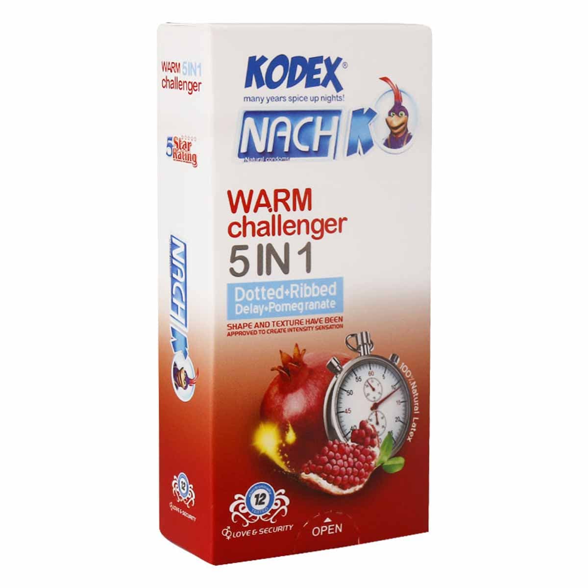کاندوم 5 کاره ( گرم،انار،تنگ کننده ،خاردار،تاخیری) کدکس 12 عددی