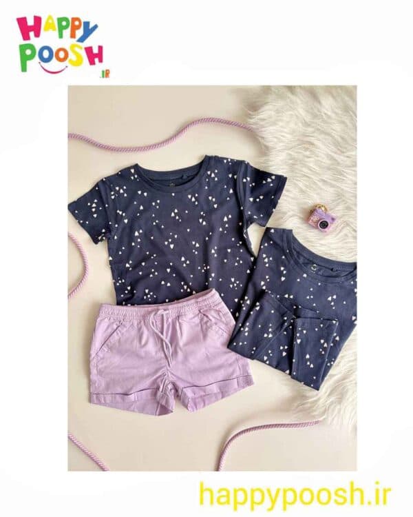 تیشرت دخترانه سرمه ای طرح قلب