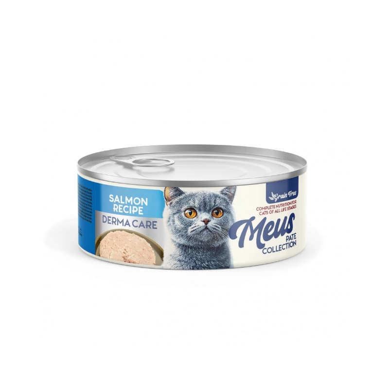 کنسرو غذای گربه مئوس مناسب سلامت پوست و مو با طعم ماهی سالمون وزن 80 گرم