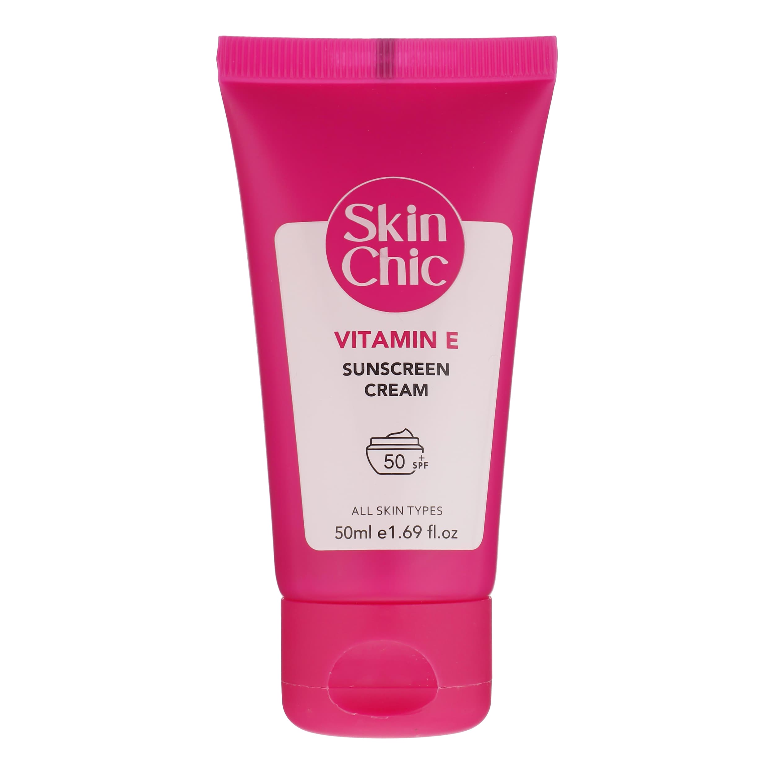 کرم ضد آفتاب SPF 50 بدون رنگ اسکین شیک مدل ویتامین E ‌مناسب انواع پوست حجم 50 میلی‌لیتر