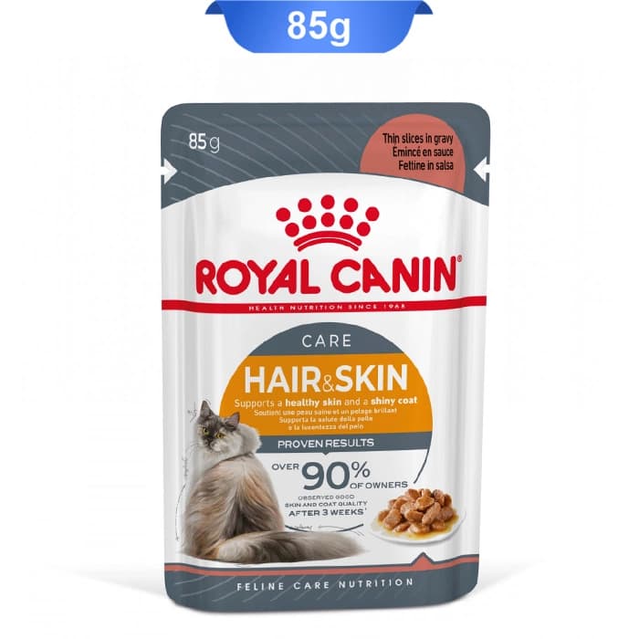 پوچ گربه بالغ رویال کنین طعم مرغ مدل هیر اند اسکین وزن 85 گرم Royal Canin Pouch Hair & Skin Care