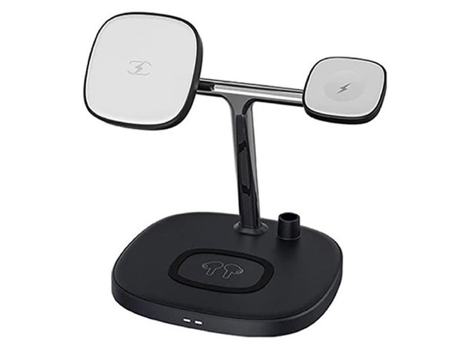 شارژر وایرلس رومیزی چهارکاره 15 وات گوشی آیفون، اپل واچ، قلم لمسی و ایرپاد ویوو M8