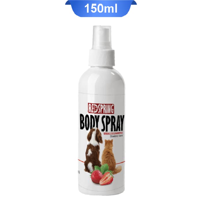 اسپری شامپو سگ و گربه رد اسپرینگ تمیز کننده بدون نیاز به آبکشی بر پایه نانو نقره رایحه توت فرنگی 150 میلی لیتر