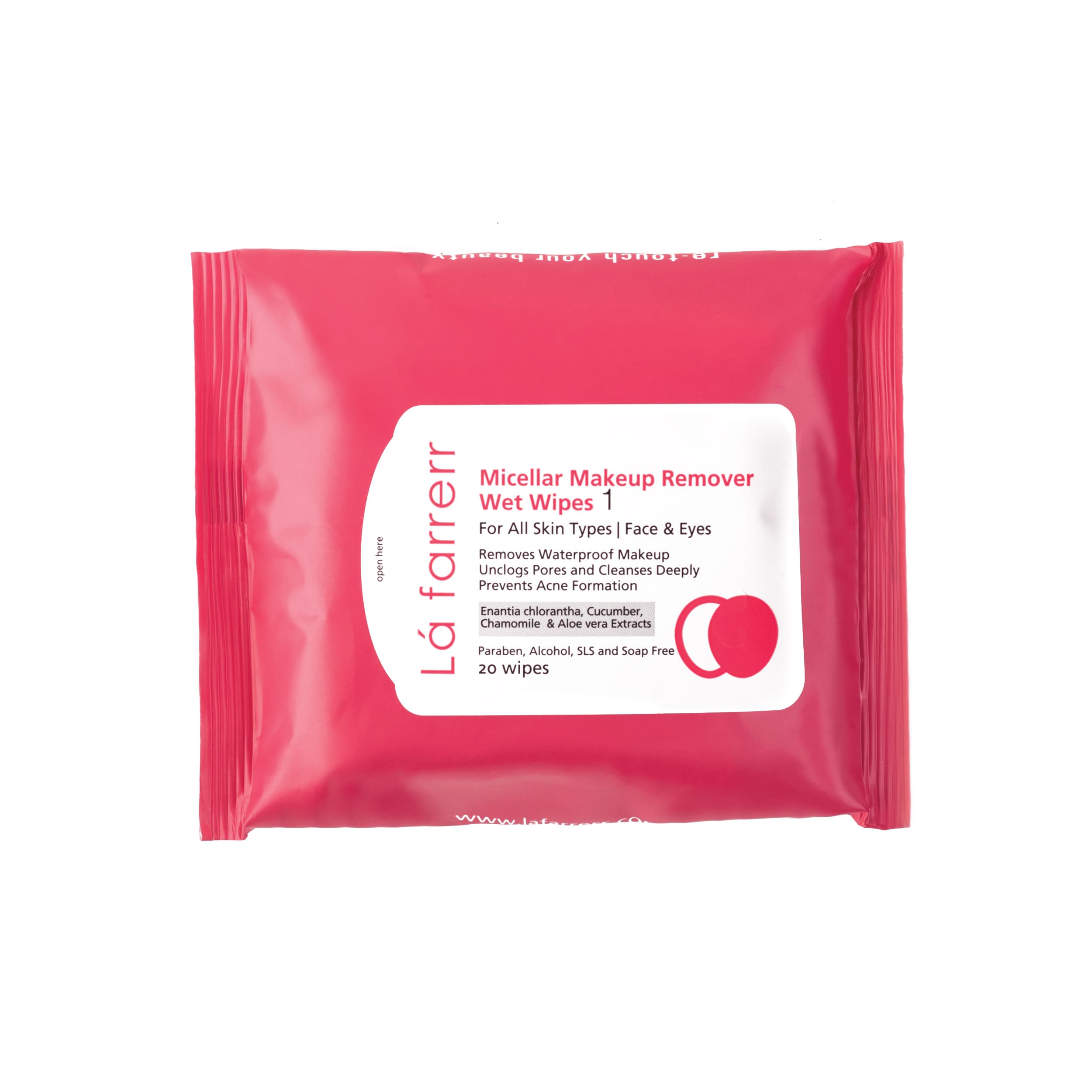 دستمال مرطوب پاک کننده آرایش انواع پوست بسته 20 عددی کد 1 لافارر