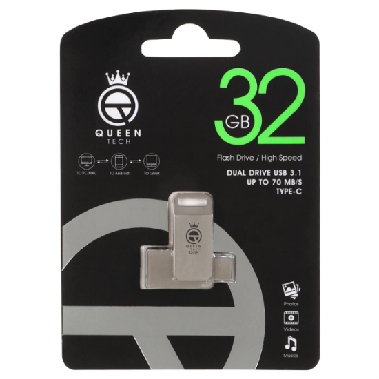 فلش مموری کوئین تک مدل بتا DUAL DRIVE USB 3.1 TYPE C BETA-C ظرفیت 32 گیگابایت