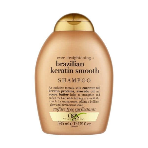 شامپو صاف و براق کننده مو کراتین برزیلی اوجی ایکس OGX حجم 385 میلی لیتر