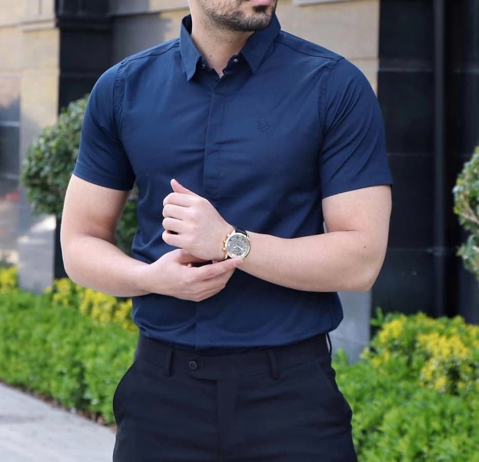 پیراهن آستین کوتاه سرمه ای مردانه