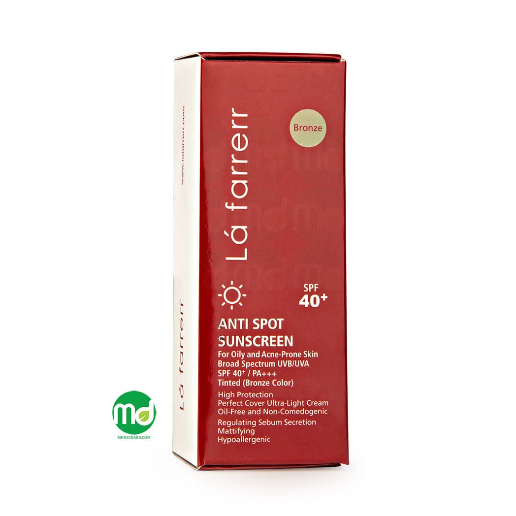 کرم ضد آفتاب رنگ برنز لافارر مخصوص پوست چرب و مستعد آکنه 40ml