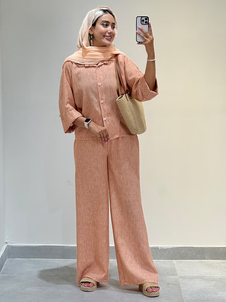 ست کراپ و شلوار آستین پاکتی کد 19373