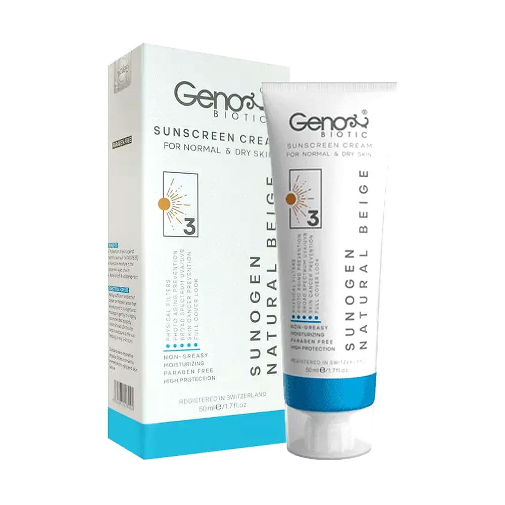 کرم ضد آفتاب مناسب پوست های خشک و معمولی اس پی اف 50 بژ طبیعی 50 گرم ژنوبایوتیک