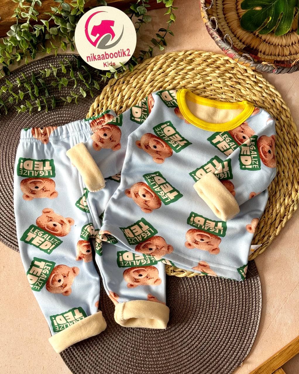 بلوز شلوار تدی آبی