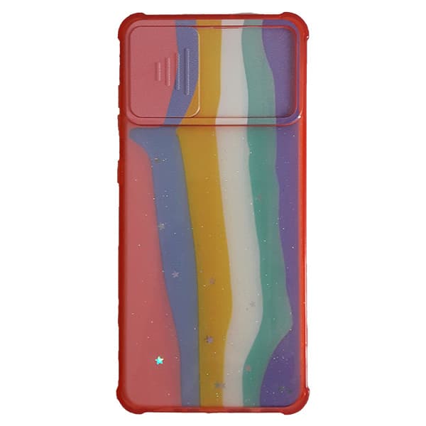 قاب سيليکون محافظ لنز کشويي برّاق طرح دار سامسونگ A71 طرح شش رنگ عمودی