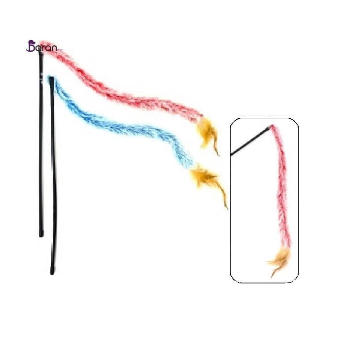 چوب بازی گربه با آویز خز و پر رنگی