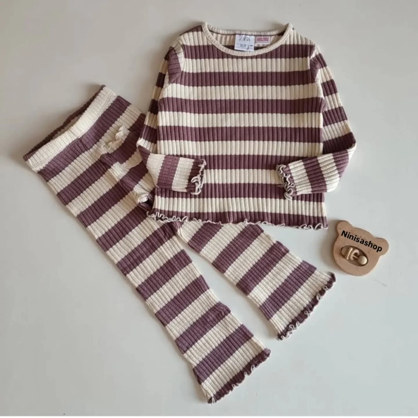 ست بلوز لگ کبریتی دخترانه اورجینال برند زارا طرح راه راه