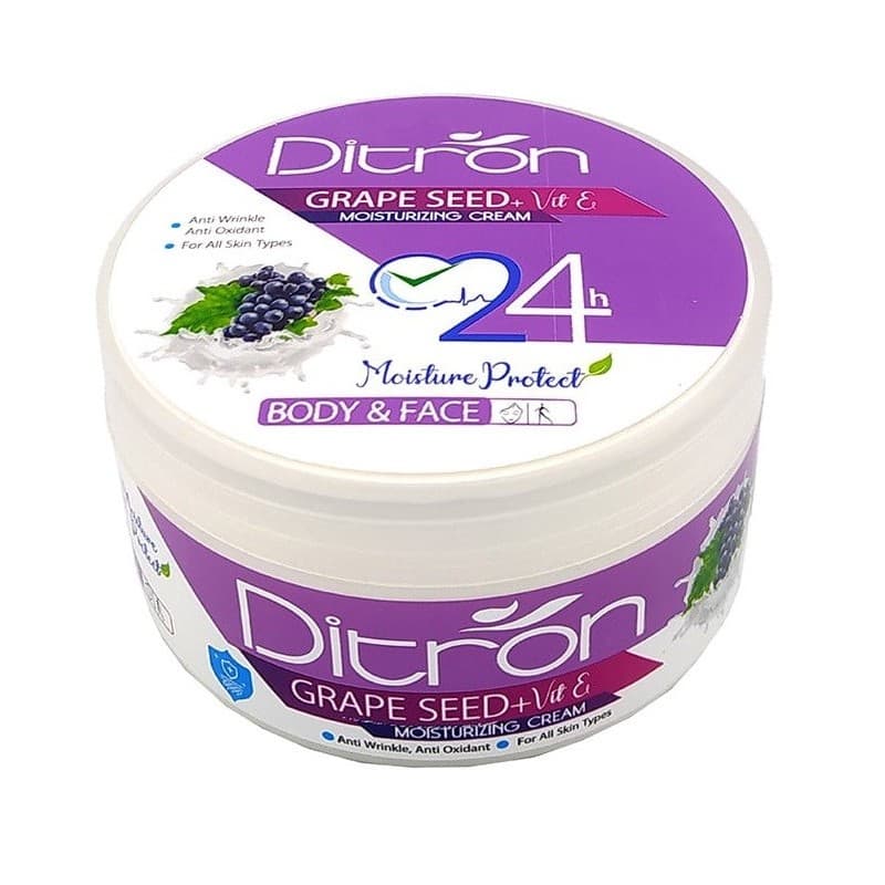 کرم مرطوب‌کننده و ضدچروک دیترون حاوی روغن هسته انگور و ویتامین E حجم 200 گرم