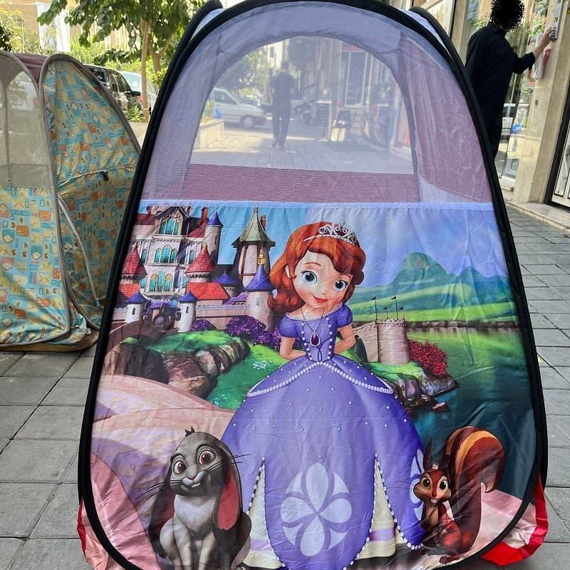 چادر بازی کودک طرح دخترانه سوفیا رنگ قرمز آسان بازشو با درب زیپی (جنس شمعی) کد1