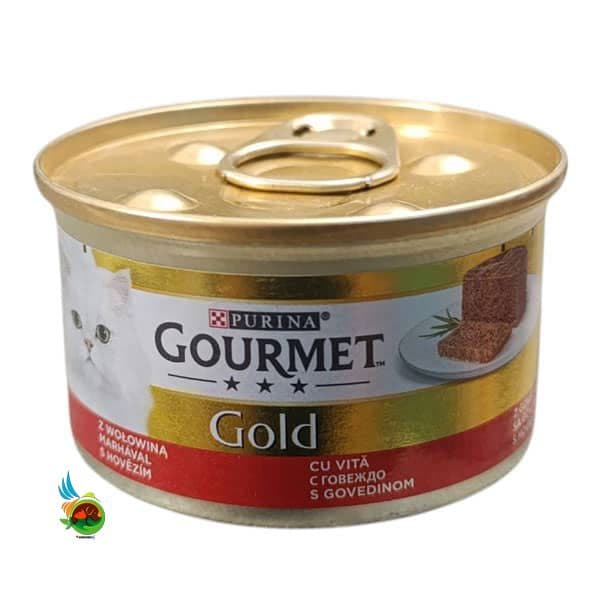 کنسرو گربه گورمت گلد آلمانی با طعم گوشت گاو پته Gourmet gold with beef وزن ۸۵ گرم