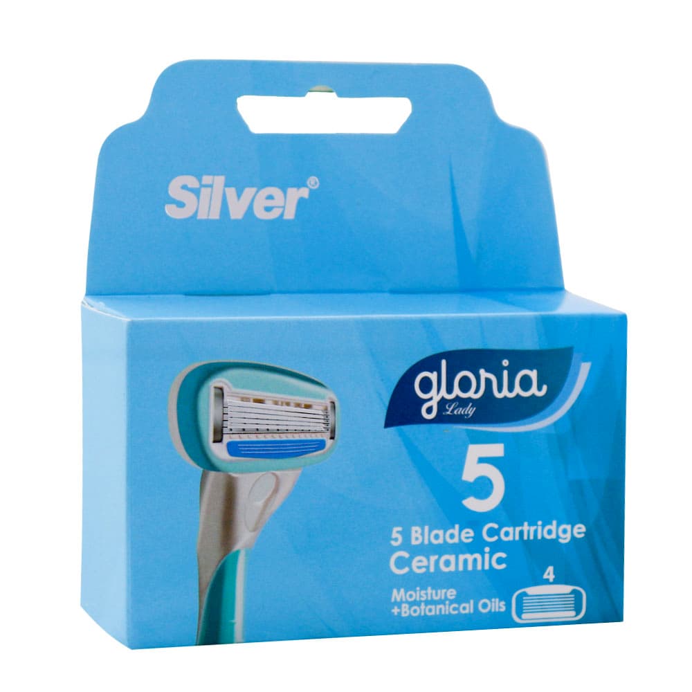 تیغ یدک 5 لبه گلوریا 5 زنانه آبی بسته 4 عددی ـ سیلور