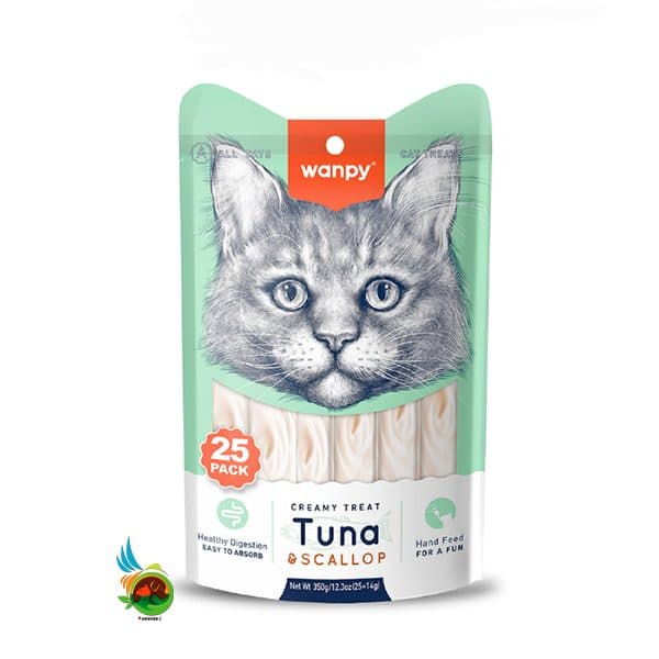 بستنی گربه ونپی با طعم تن و اسکالوپ Wanpy Tuna & Scallop بسته ۲۵ عددی