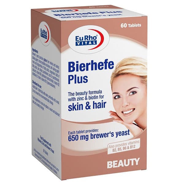 قرص بیرهف پلاس مخمر آبجو یوروویتال کمک به حفظ سلامت پوست و مو