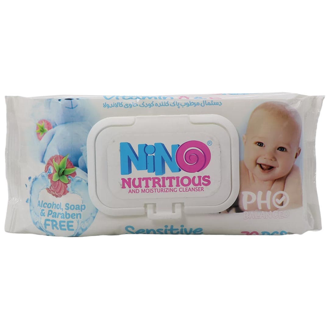 دستمال مرطوب کودک حساس میوه ای درب دار 70 عددی نینو