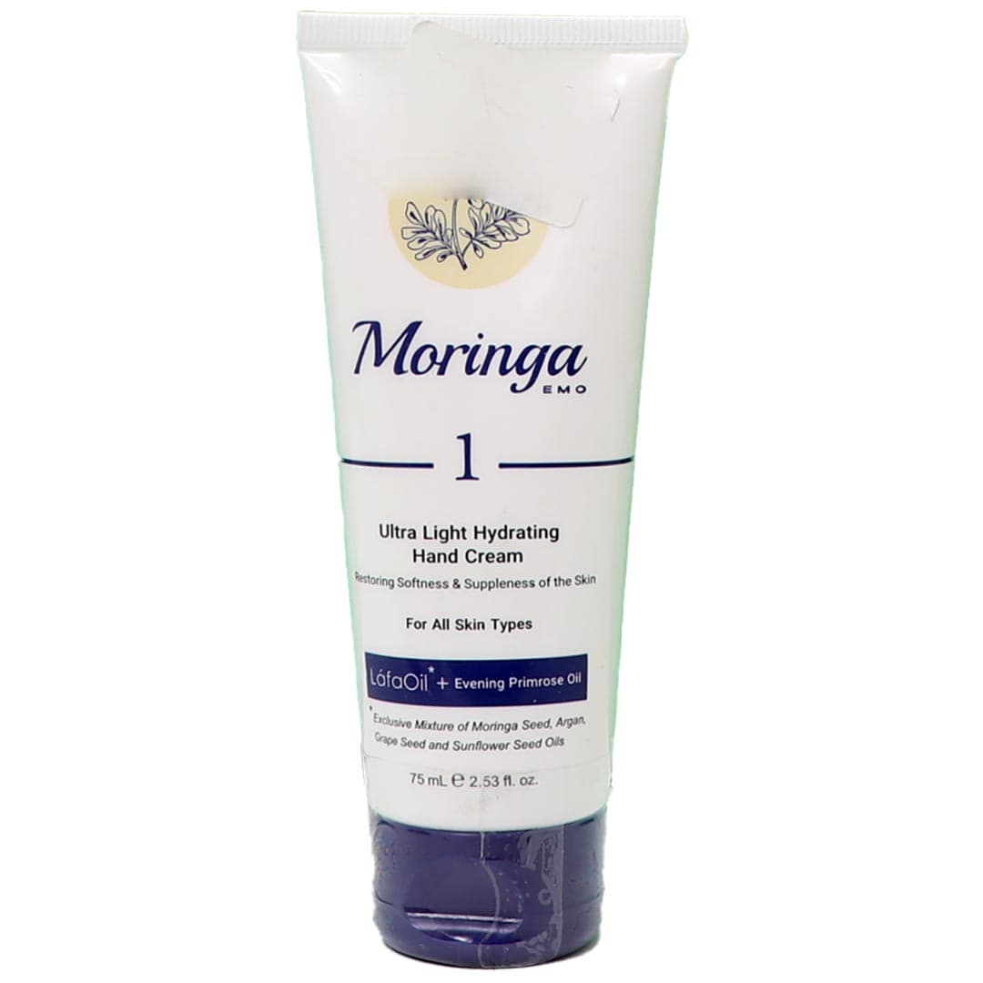 کرم دست فوق سبک و آبرسان اِمو مناسب انواع پوست 75 میل مورینگا امو