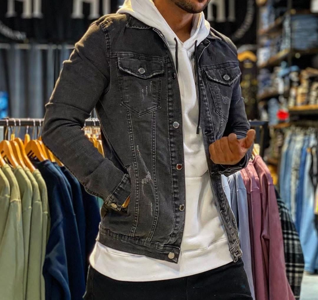 کت لی مردانه پارچه جین کجراه ذغالی بهترین کیفیت مدل slh403984