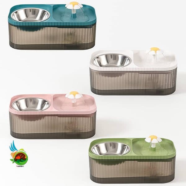 آبخوری اتوماتیک سگ و گربه فلاور به همراه جای غذا حجم ۳ لیتر