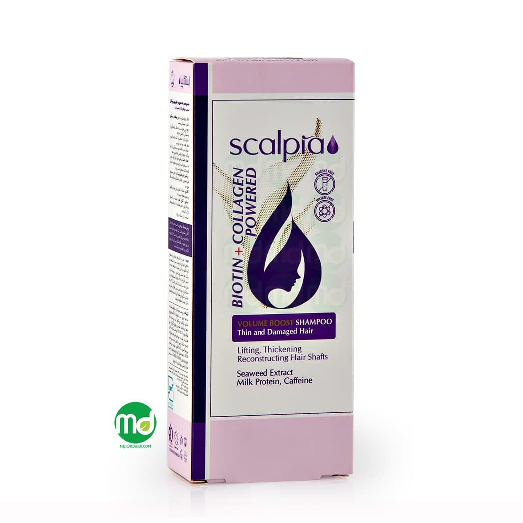 شامپو حجم دهنده مو حاوی کلاژن و بیوتین Scalpia