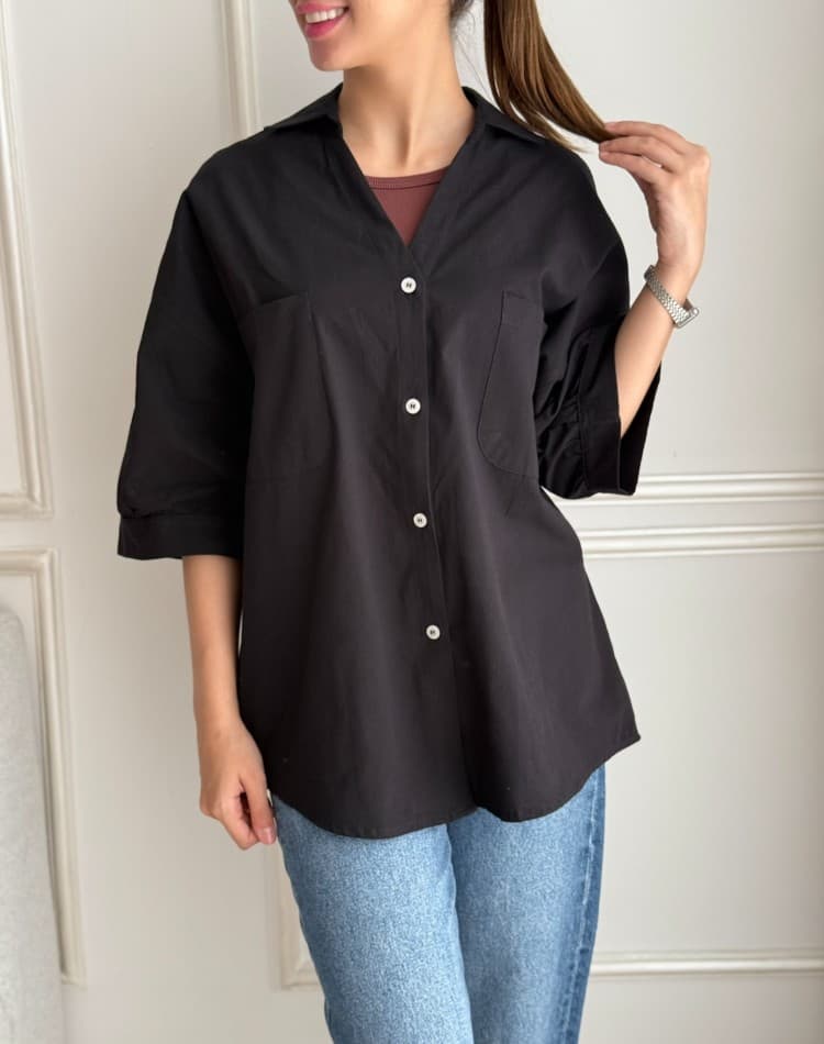 شومیز لینن مشکی بهو کد 701638