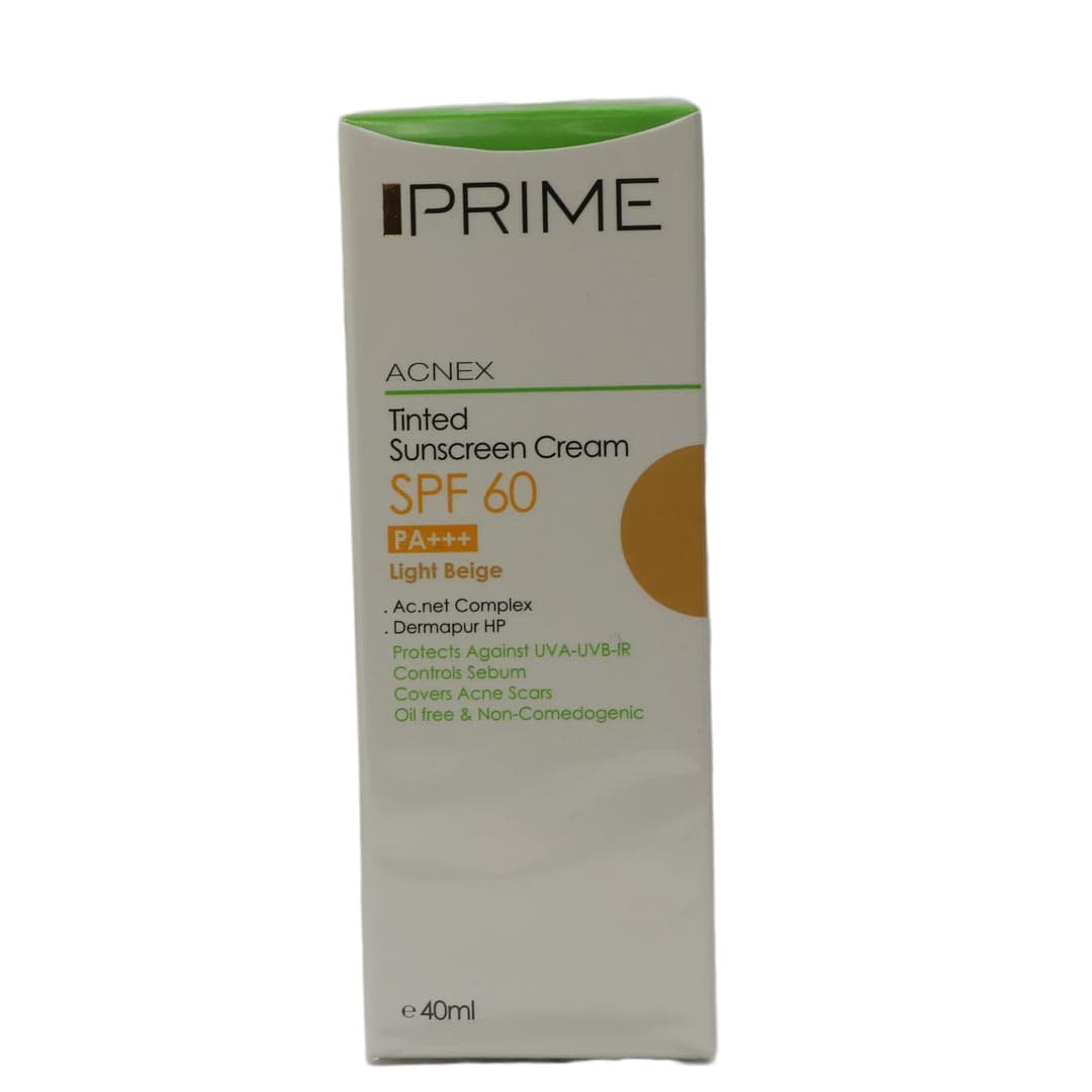 کرم ضد آفتاب فاقد چربی رنگی (بژ روشن) اس پی اف 60 مناسب پوست چرب 40 میل آکنکس ـ پریم