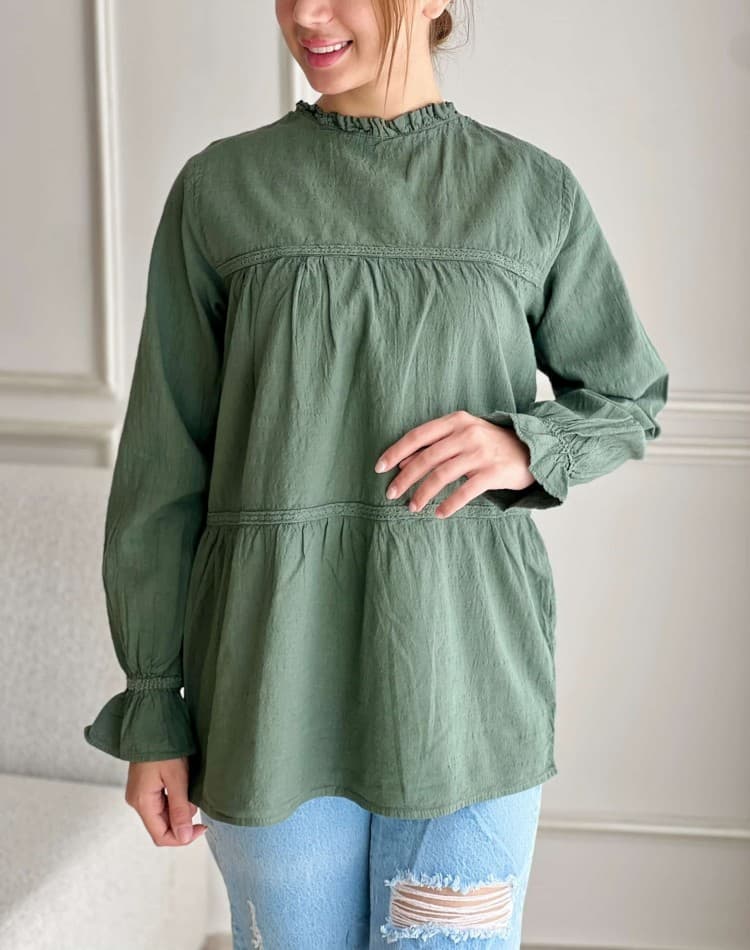 شومیز دخترانه لینن پفکی دلماه