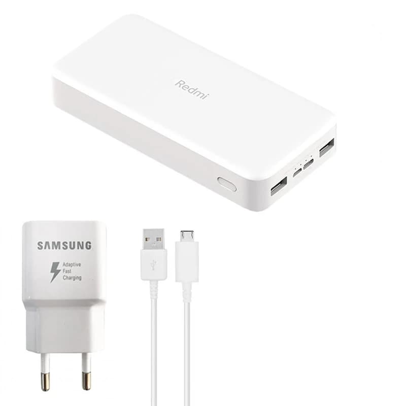 پاوربانک شیائومی مدل Redmi ظرفیت 20000 میلی آمپرساعت به همراه کابل تبدیل microUSB