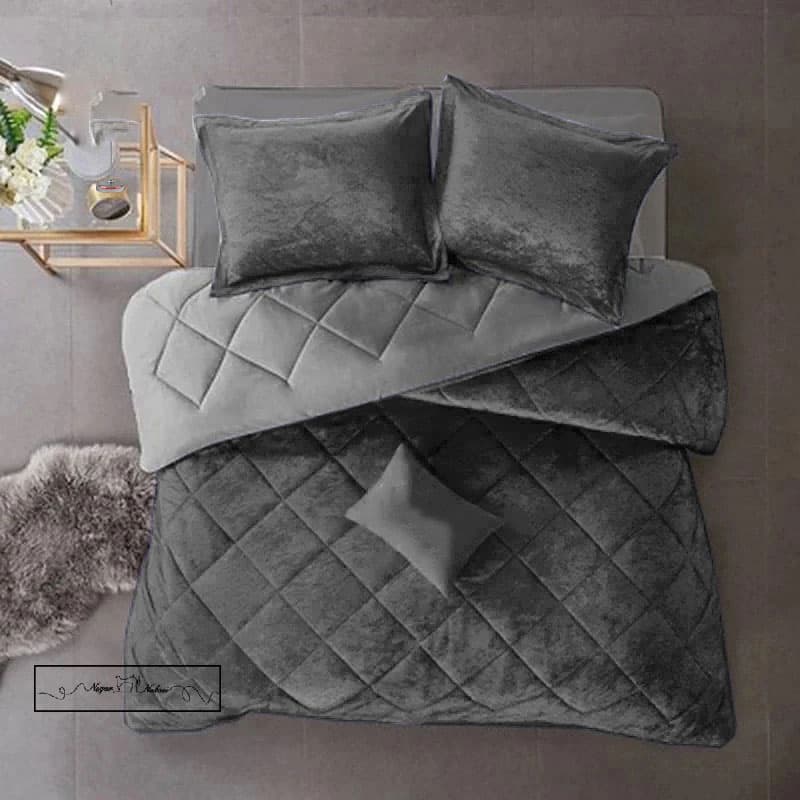 روتختی مینیمال مخمل طرح لوزی طوسی تیره کد 101300